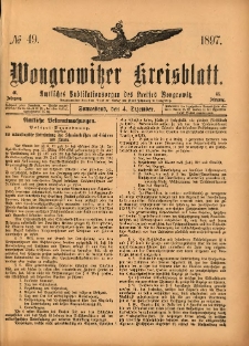 Wongrowitzer Kreisblatt: Amtliches Publikationsorgan des Kreises Wongrowitz 1897.12.04 Jg.46 Nr49