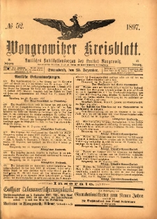Wongrowitzer Kreisblatt: Amtliches Publikationsorgan des Kreises Wongrowitz 1897.12.25 Jg.46 Nr52