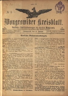 Wongrowitzer Kreisblatt: Amtliches Publikationsorgan des Kreises Wongrowitz 1902.01.04 Jg.51 Nr 1