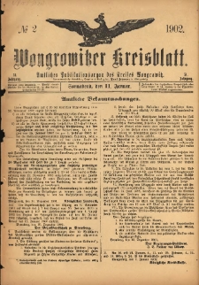 Wongrowitzer Kreisblatt: Amtliches Publikationsorgan des Kreises Wongrowitz 1902.01.11 Jg.51 Nr2