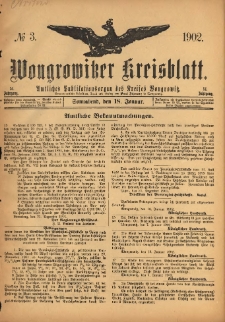 Wongrowitzer Kreisblatt: Amtliches Publikationsorgan des Kreises Wongrowitz 1902.01.18 Jg.51 Nr3