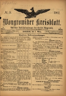 Wongrowitzer Kreisblatt: Amtliches Publikationsorgan des Kreises Wongrowitz 1902.03.01 Jg.51 Nr9