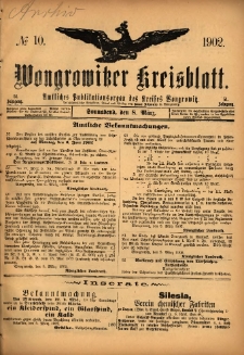Wongrowitzer Kreisblatt: Amtliches Publikationsorgan des Kreises Wongrowitz 1902.03.08 Jg.51 Nr10