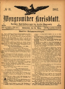 Wongrowitzer Kreisblatt: Amtliches Publikationsorgan des Kreises Wongrowitz 1902.03.15 Jg.51 Nr11
