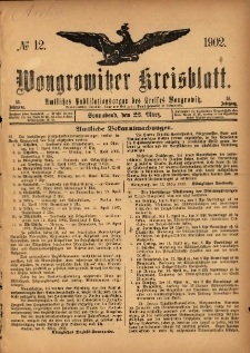 Wongrowitzer Kreisblatt: Amtliches Publikationsorgan des Kreises Wongrowitz 1902.03.22 Jg.51 Nr12