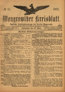 Wongrowitzer Kreisblatt: Amtliches Publikationsorgan des Kreises Wongrowitz 1902.03.29 Jg.51 Nr13