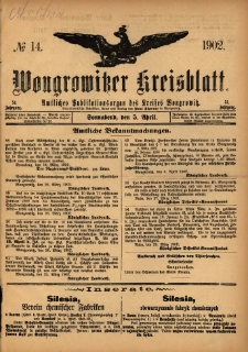 Wongrowitzer Kreisblatt: Amtliches Publikationsorgan des Kreises Wongrowitz 1902.04.05 Jg.51 Nr14