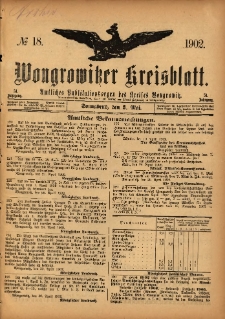 Wongrowitzer Kreisblatt: Amtliches Publikationsorgan des Kreises Wongrowitz 1902.05.03 Jg.51 Nr18
