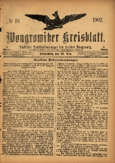 Wongrowitzer Kreisblatt: Amtliches Publikationsorgan des Kreises Wongrowitz 1902.05.10 Jg.51 Nr19