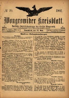Wongrowitzer Kreisblatt: Amtliches Publikationsorgan des Kreises Wongrowitz 1902.05.17 Jg.51 Nr20
