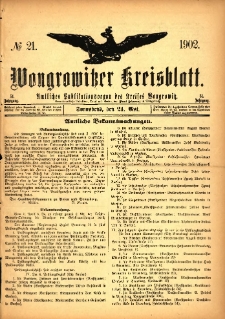 Wongrowitzer Kreisblatt: Amtliches Publikationsorgan des Kreises Wongrowitz 1902.05.24 Jg.51 Nr21