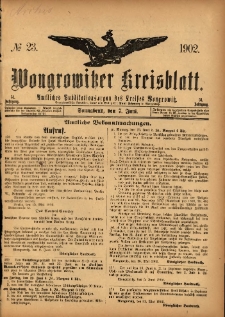 Wongrowitzer Kreisblatt: Amtliches Publikationsorgan des Kreises Wongrowitz 1902.06.07 Jg.51 Nr23