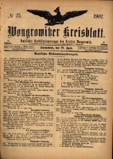 Wongrowitzer Kreisblatt: Amtliches Publikationsorgan des Kreises Wongrowitz 1902.06.21 Jg.51 Nr25