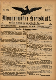 Wongrowitzer Kreisblatt: Amtliches Publikationsorgan des Kreises Wongrowitz 1902.06.28 Jg.51 Nr26
