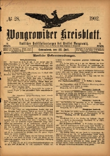 Wongrowitzer Kreisblatt: Amtliches Publikationsorgan des Kreises Wongrowitz 1902.07.12 Jg.51 Nr28
