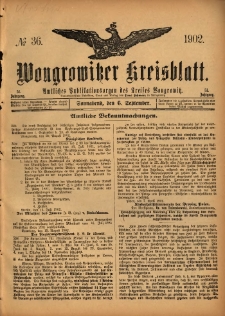 Wongrowitzer Kreisblatt: Amtliches Publikationsorgan des Kreises Wongrowitz 1902.09.06 Jg.51 Nr36