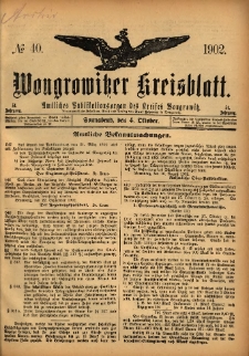 Wongrowitzer Kreisblatt: Amtliches Publikationsorgan des Kreises Wongrowitz 1902.10.04 Jg.51 Nr40