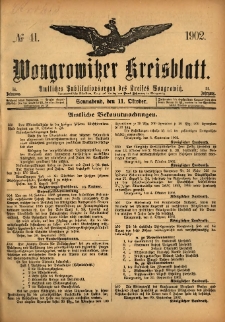 Wongrowitzer Kreisblatt: Amtliches Publikationsorgan des Kreises Wongrowitz 1902.10.11 Jg.51 Nr41