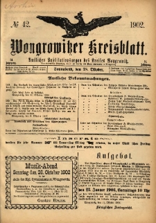 Wongrowitzer Kreisblatt: Amtliches Publikationsorgan des Kreises Wongrowitz 1902.10.18 Jg.51 Nr42