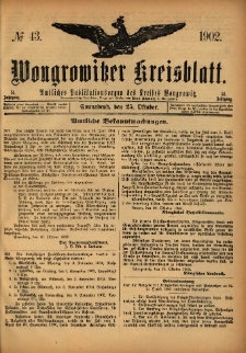 Wongrowitzer Kreisblatt: Amtliches Publikationsorgan des Kreises Wongrowitz 1902.10.25 Jg.51 Nr43