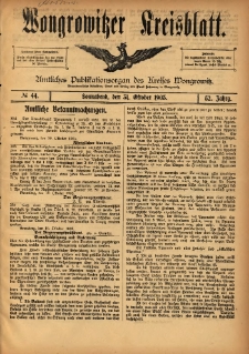 Wongrowitzer Kreisblatt: Amtliches Publikationsorgan des Kreises Wongrowitz 1903.10.31 Jg.52 Nr44