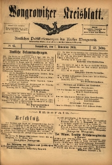 Wongrowitzer Kreisblatt: Amtliches Publikationsorgan des Kreises Wongrowitz 1903.11.07 Jg.52 Nr45