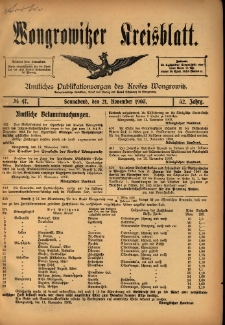 Wongrowitzer Kreisblatt: Amtliches Publikationsorgan des Kreises Wongrowitz 1903.11.21 Jg.52 Nr47