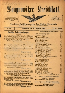 Wongrowitzer Kreisblatt: Amtliches Publikationsorgan des Kreises Wongrowitz 1903.12.26 Jg.52 Nr52