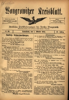 Wongrowitzer Kreisblatt: Amtliches Publikationsorgan des Kreises Wongrowitz 1903.10.03 Jg.52 Nr40