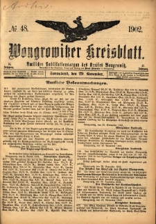 Wongrowitzer Kreisblatt: Amtliches Publikationsorgan des Kreises Wongrowitz 1902.11.29 Jg.51 Nr48