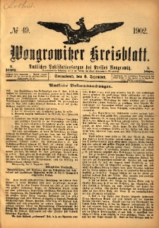Wongrowitzer Kreisblatt: Amtliches Publikationsorgan des Kreises Wongrowitz 1902.12.06 Jg.51 Nr49