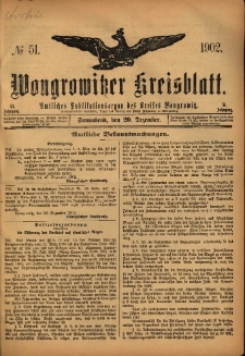 Wongrowitzer Kreisblatt: Amtliches Publikationsorgan des Kreises Wongrowitz 1902.12.20 Jg.51 Nr51