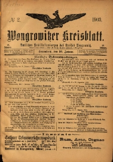 Wongrowitzer Kreisblatt: Amtliches Publikationsorgan des Kreises Wongrowitz 1903.01.10 Jg.52 Nr2