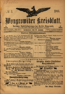 Wongrowitzer Kreisblatt: Amtliches Publikationsorgan des Kreises Wongrowitz 1903.01.17 Jg.52 Nr3