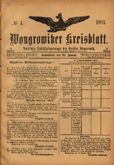 Wongrowitzer Kreisblatt: Amtliches Publikationsorgan des Kreises Wongrowitz 1903.01.24 Jg.52 Nr4