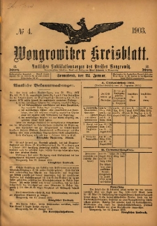 Wongrowitzer Kreisblatt: Amtliches Publikationsorgan des Kreises Wongrowitz 1903.01.24 Jg.52 Nr4