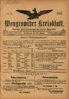 Wongrowitzer Kreisblatt: Amtliches Publikationsorgan des Kreises Wongrowitz 1903.01.31 Jg.52 Nr5