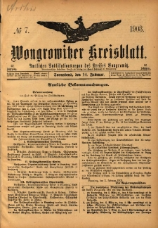 Wongrowitzer Kreisblatt: Amtliches Publikationsorgan des Kreises Wongrowitz 1903.02.14 Jg.52 Nr7
