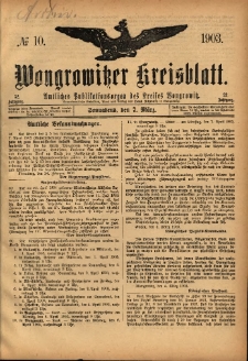 Wongrowitzer Kreisblatt: Amtliches Publikationsorgan des Kreises Wongrowitz 1903.03.07 Jg.52 Nr10