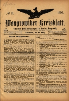 Wongrowitzer Kreisblatt: Amtliches Publikationsorgan des Kreises Wongrowitz 1903.03.14 Jg.52 Nr11