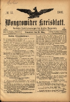 Wongrowitzer Kreisblatt: Amtliches Publikationsorgan des Kreises Wongrowitz 1903.03.28 Jg.52 Nr13