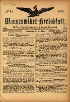 Wongrowitzer Kreisblatt: Amtliches Publikationsorgan des Kreises Wongrowitz 1903.04.04 Jg.52 Nr14