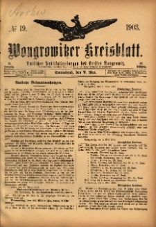 Wongrowitzer Kreisblatt: Amtliches Publikationsorgan des Kreises Wongrowitz 1903.05.09 Jg.52 Nr19