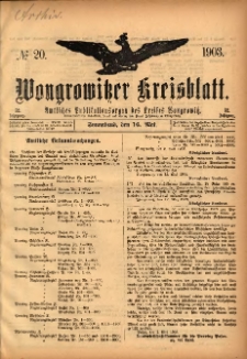 Wongrowitzer Kreisblatt: Amtliches Publikationsorgan des Kreises Wongrowitz 1903.05.16 Jg.52 Nr20