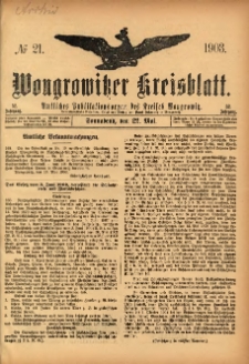 Wongrowitzer Kreisblatt: Amtliches Publikationsorgan des Kreises Wongrowitz 1903.05.22 Jg.52 Nr21