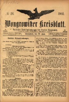 Wongrowitzer Kreisblatt: Amtliches Publikationsorgan des Kreises Wongrowitz 1903.06.27 Jg.52 Nr26