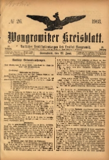 Wongrowitzer Kreisblatt: Amtliches Publikationsorgan des Kreises Wongrowitz 1903.06.27 Jg.52 Nr26
