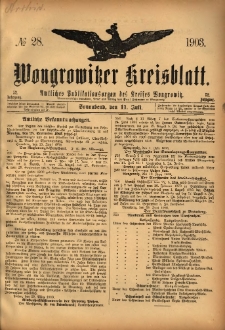 Wongrowitzer Kreisblatt: Amtliches Publikationsorgan des Kreises Wongrowitz 1903.07.11 Jg.52 Nr28