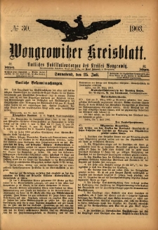 Wongrowitzer Kreisblatt: Amtliches Publikationsorgan des Kreises Wongrowitz 1903.07.25 Jg.52 Nr30