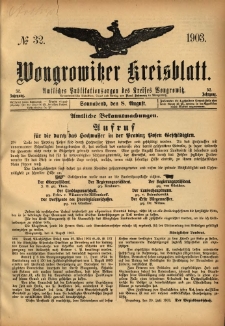 Wongrowitzer Kreisblatt: Amtliches Publikationsorgan des Kreises Wongrowitz 1903.08.08 Jg.52 N32r